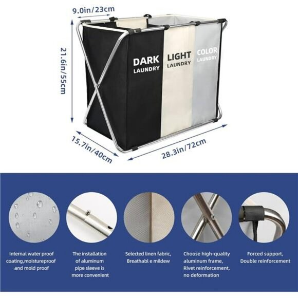 Large Laundry Hamper Freestanding Collapsible Tall Clothes Basket with Handles - Picture 2 of 6